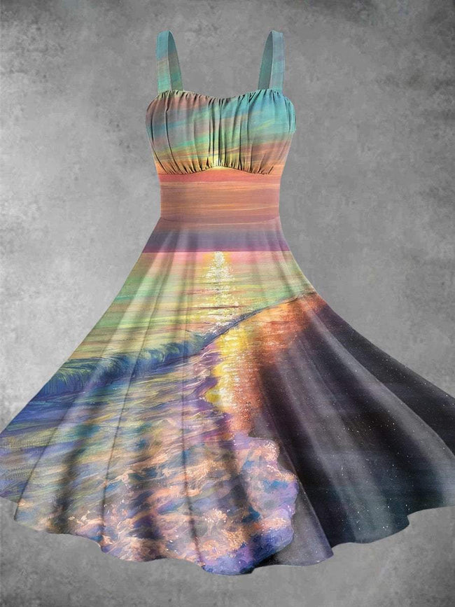 Vintage Rainbow Beach Art Print Backless Dress