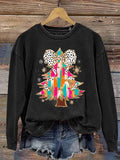 Retro Colorful Coquette Glitter Christmas Tree Print Sweatshirt