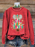 Retro Colorful Coquette Glitter Christmas Tree Print Sweatshirt