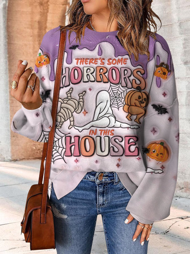 Sexy Ghosts Print Casual Knit Pullover Sweater