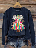 Retro Colorful Coquette Glitter Christmas Tree Print Sweatshirt