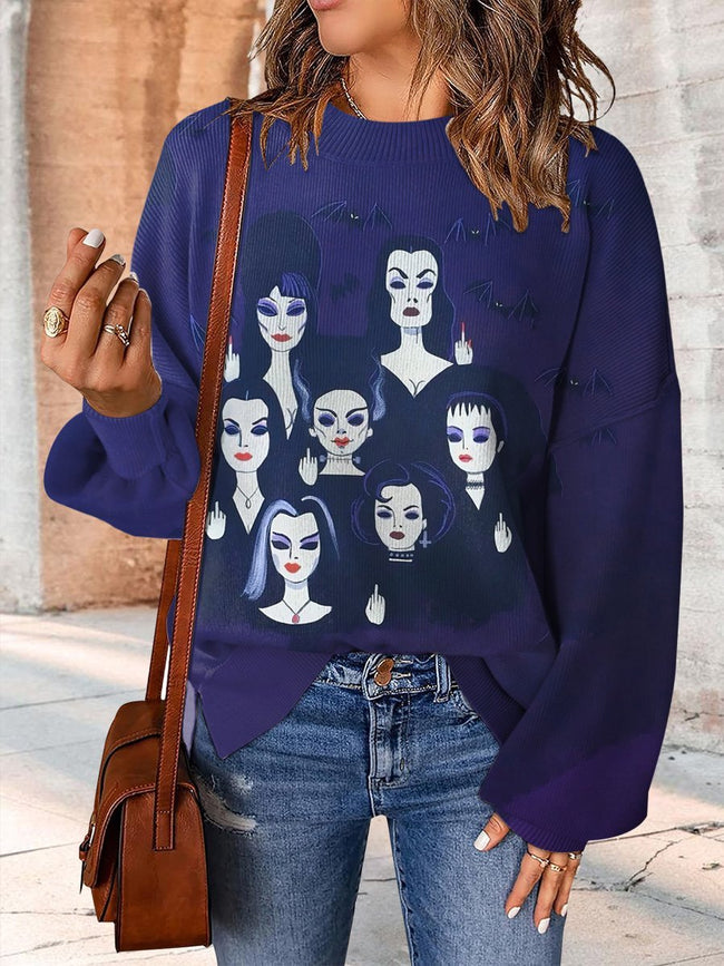 Girls Halloween Print Casual Knit Pullover Sweater