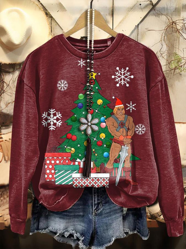 Vintage Christmas Cartoon Print Sweatshirt