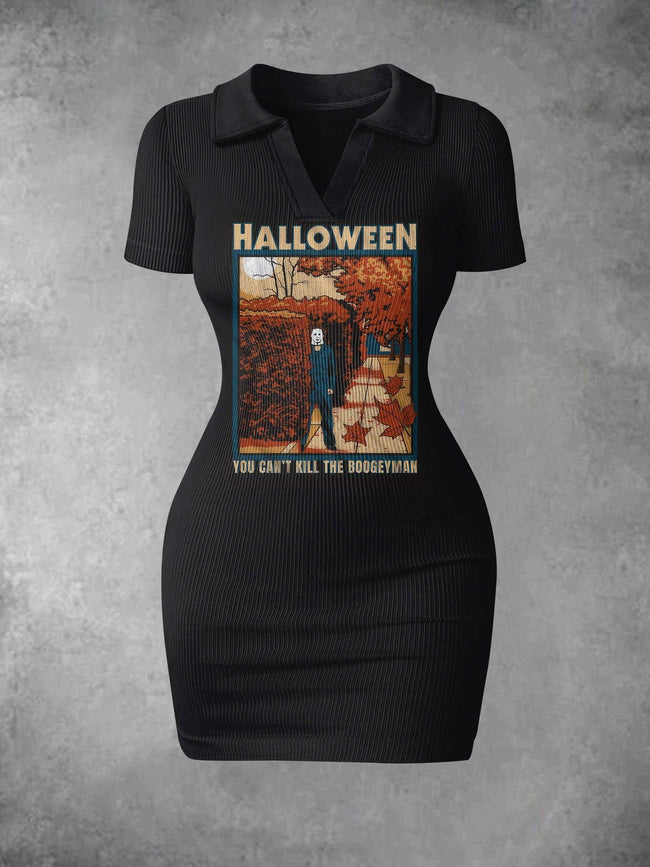 Women's Can't Kill The Boogeyman Halloween Print Ribbed Bodycon Mini Dress