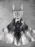 Retro Tribal Crow Viking Vegvisir Print Backless Dress
