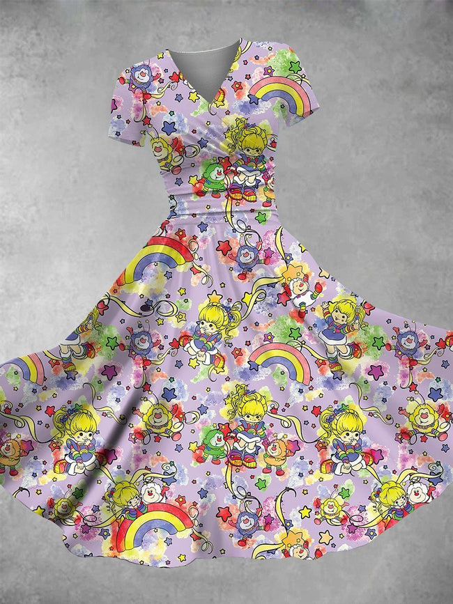 Women's Vintage 1980s Rainbow Girl Print Maxi Dress