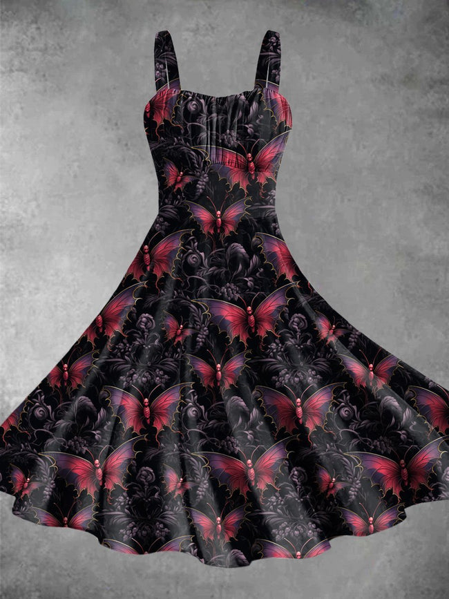 Vintage Butterfly Print Backless Dress