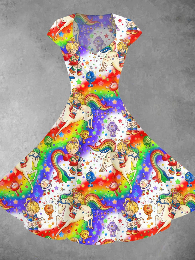 Vintage 1980s Rainbow Girl Print Swing Dresses