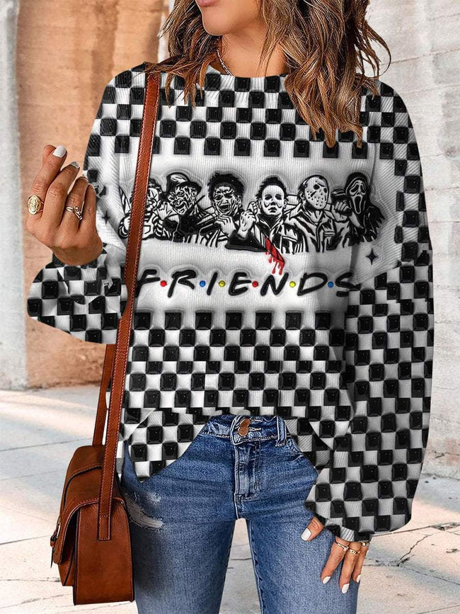 Friends Print Casual Knit Pullover Sweater