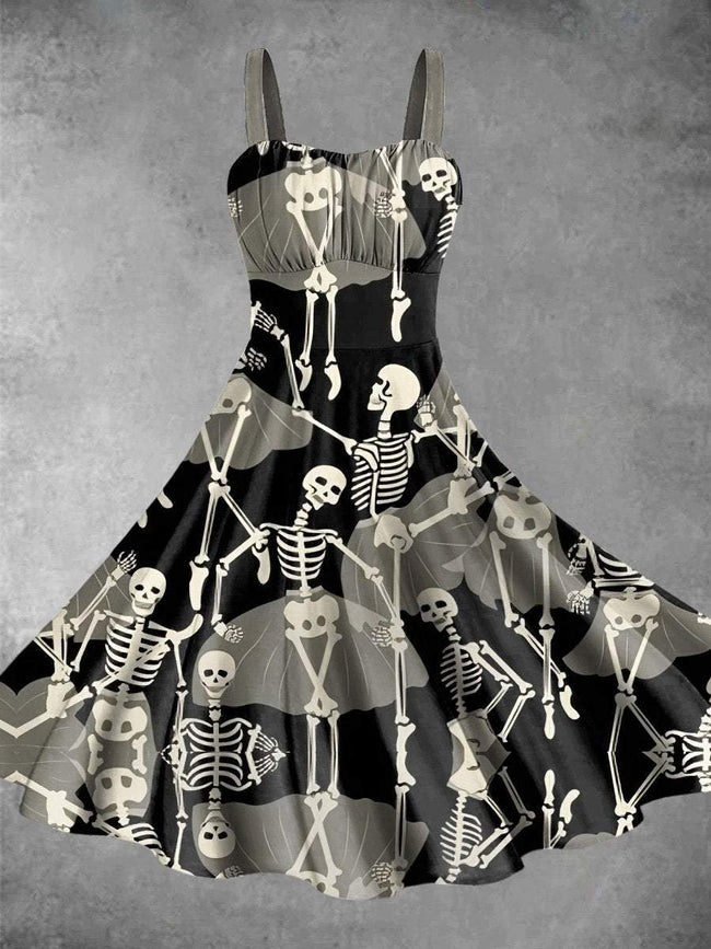 Vintage Skull Ballet Print Backless Dress