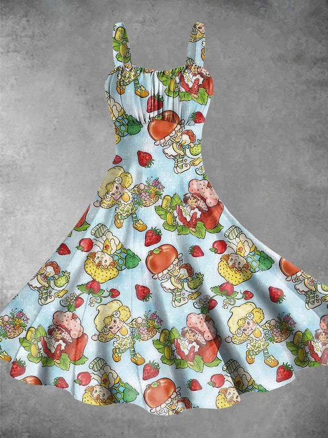 Vintage 1980s Strawberry Shortcake Print Backless Dress