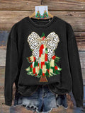 Retro Colorful Coquette Glitter Christmas Tree Print Sweatshirt