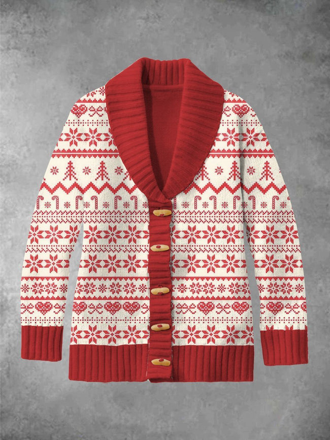 Women's Christmas Color Scheme Printed Classic Cardigan