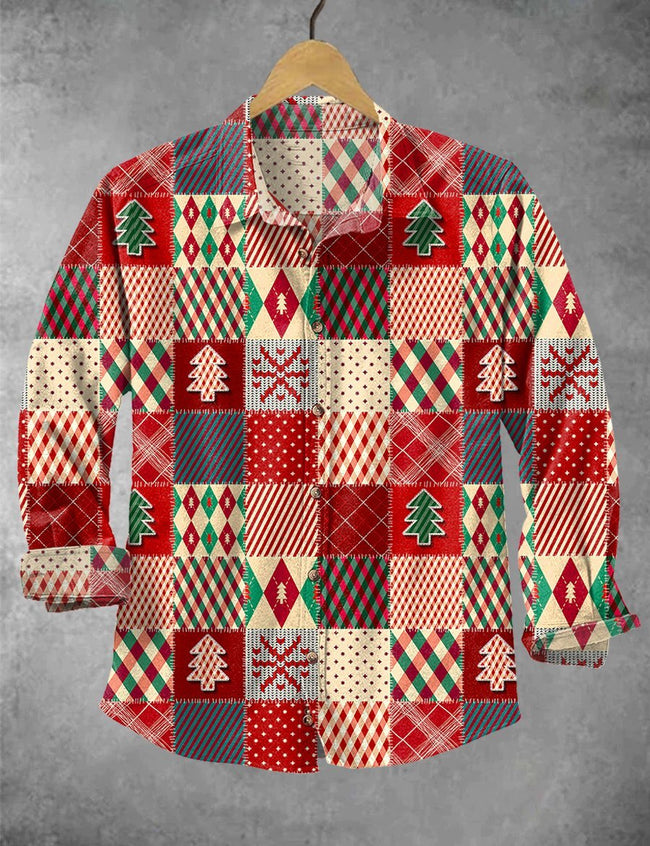 Vintage Christmas Plaid Print Casual Pullover Sweater