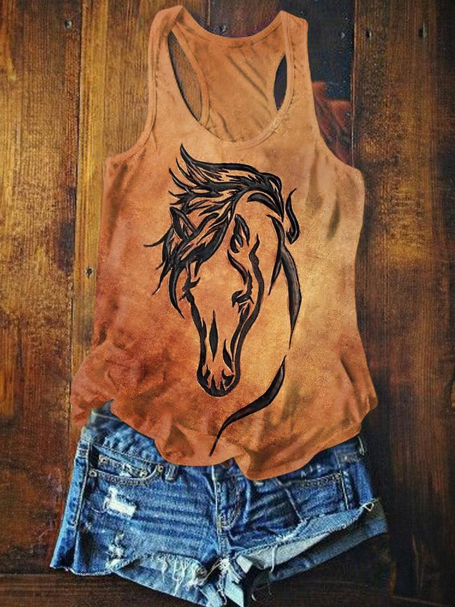 Vintage Western Horse Leather Art Print Casual Tank Top
