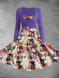 Women's Vintage Crazy Witch Halloween Print Two-Piece Dress