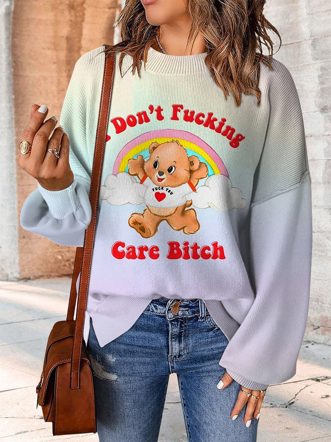 I Don't F Care Print Casual Knit Pullover Sweater