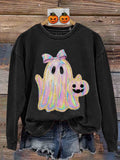 Retro Neon Boo Ghost Neon Halloween Print Sweatshirt