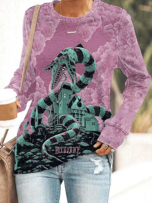 Women's Dark Movie Halloween Printed Long Sleeve Sweatshirt.