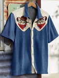 Vintage Cowboy Cat Print Casual Knit Shirt
