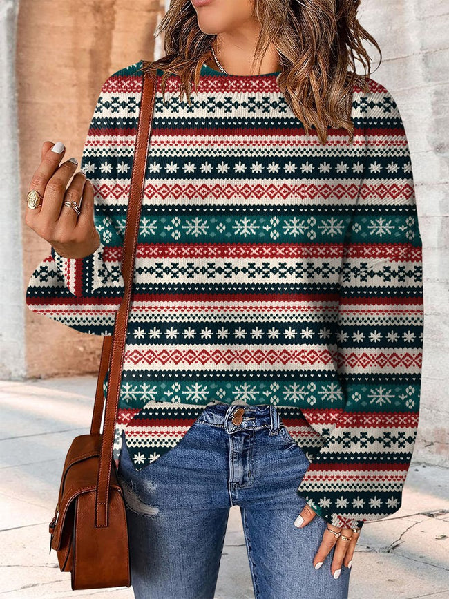 Christmas Sweater Print Casual Knit Pullover Sweater