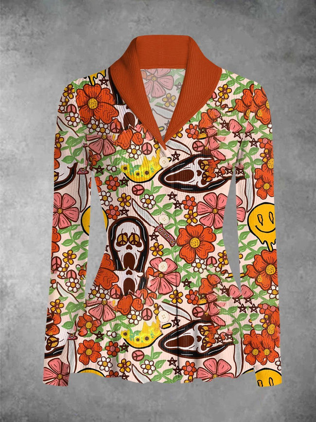 Vintage Art Painting Print Cardigan Sweater Outwear Coat