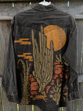 Black Cactus Art Pattern Vintage Print Casual Shirt
