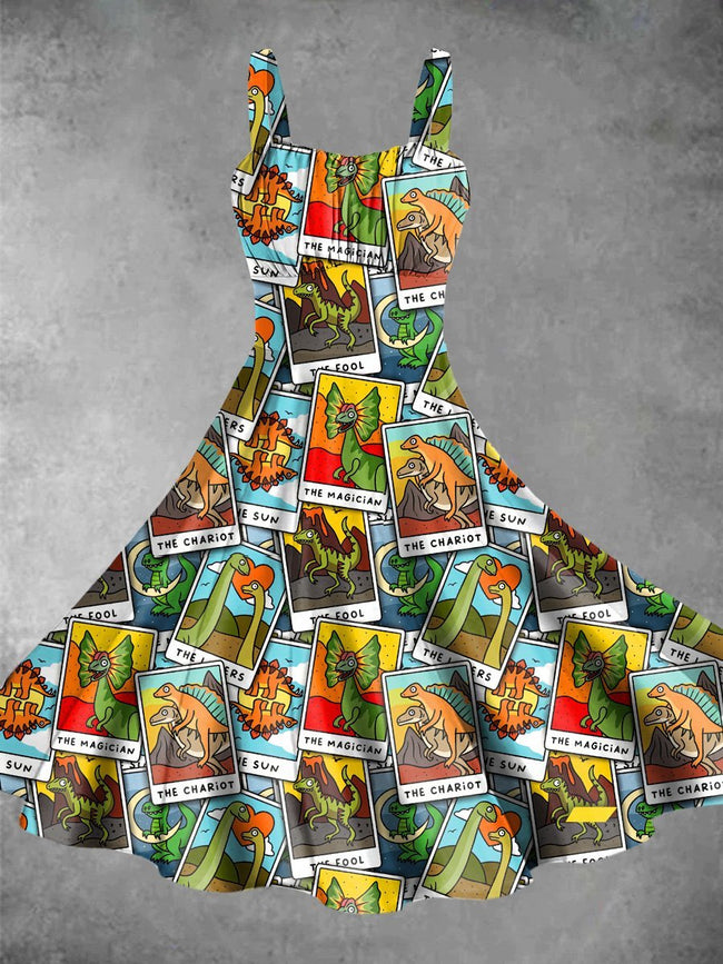 Vintage Dinosaur Photo Print Backless Dress