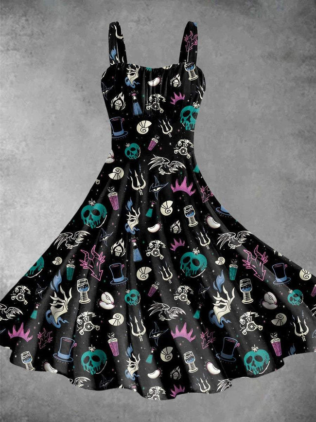 Vintage Villain Print Backless Dress