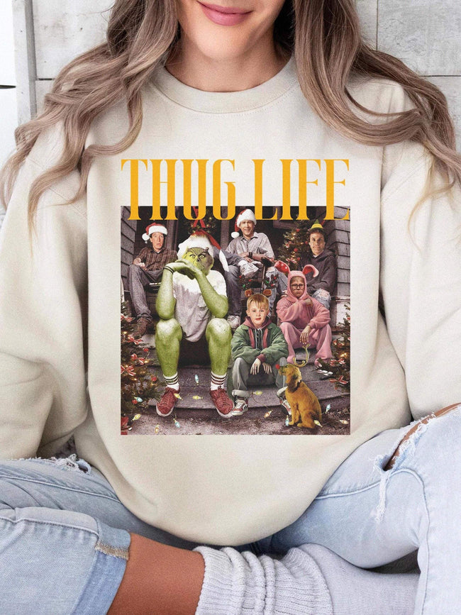 Vintage Christmas Thug Life Print Sweatshirt