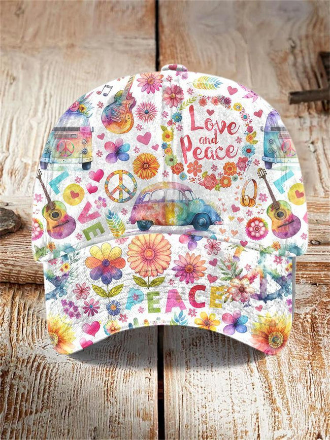 Peace And Love Floral Hippie Print Hat