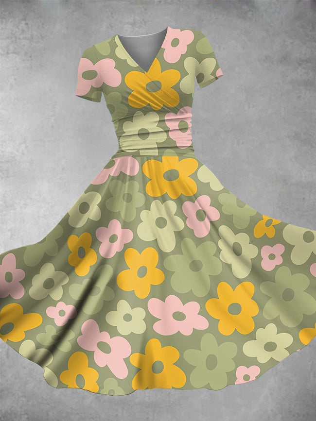 Women's Retro Flower Print Maxi Dress