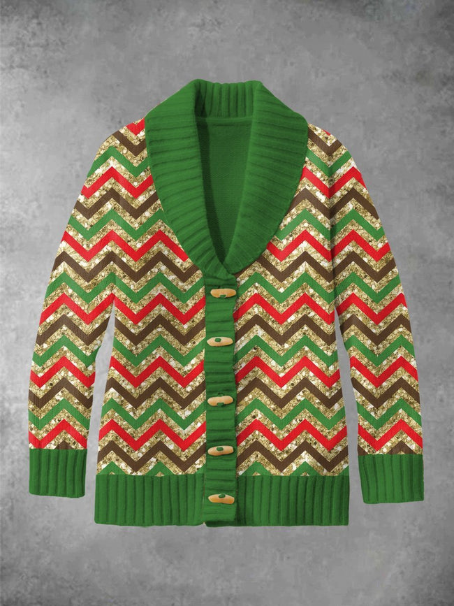 Women's Christmas Color Scheme Printed Classic Cardigan