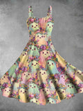 Women's Vintage Halloween Ghouls Print Two-Piece Dress