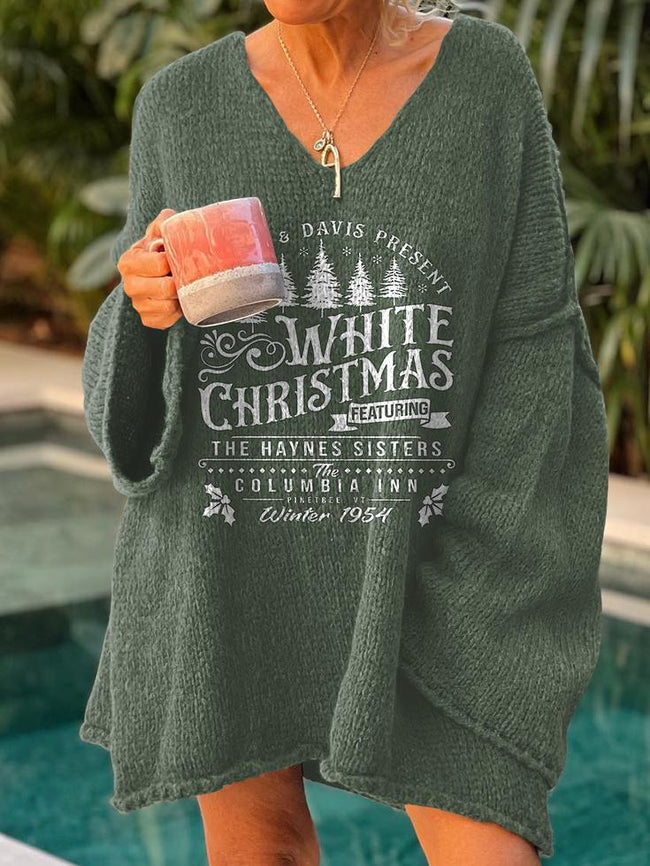 Vintage Christmas Movie Print Casual Pullover Sweater