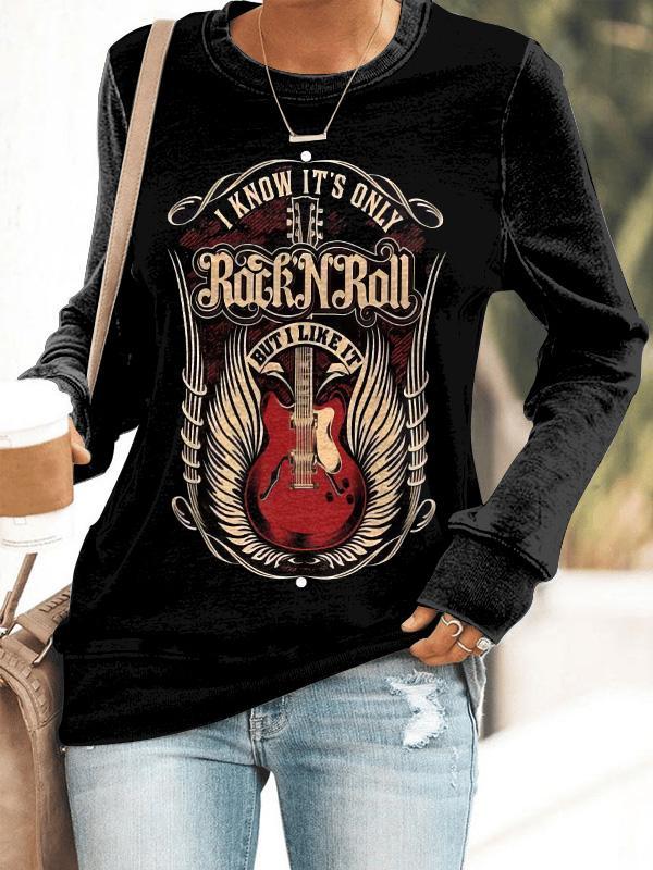 Women's Vintage Guitar Printed Long Sleeve Sweatshirt.