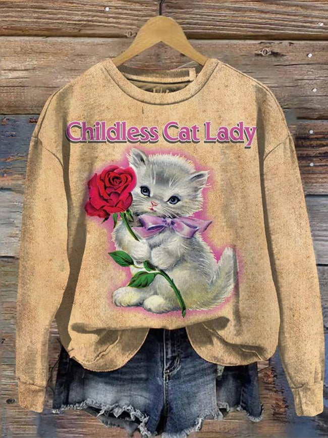 Vintage Childless Cat Lady Print Sweatshirt