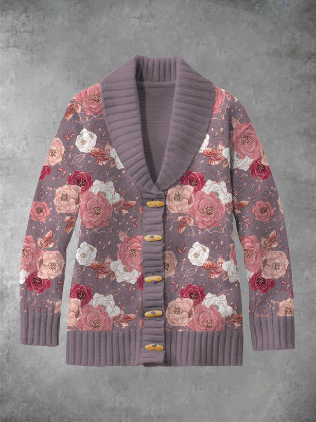 Women's Rose  Printed Classic Cardigan