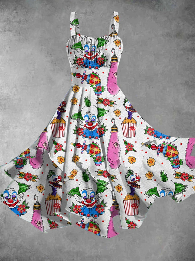 Vintage Killer Klowns Print Irregular Dress