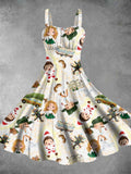 Women's Vintage Christmas Boy and Girl Print Two-Piece Dress