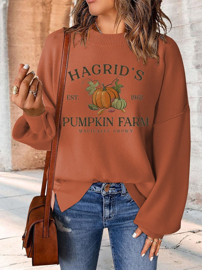 Hagrid'S Pumpkin Patch Print Casual Knit Pullover Sweater