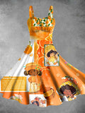 Vintage 1980s Orange Blossom Print Backless Dress