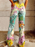Women's Vintage Hippie Flower Art Print Casual Wide Leg Pants