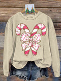 Retro Colorful Coquette Glitter Christmas Tree Print Sweatshirt