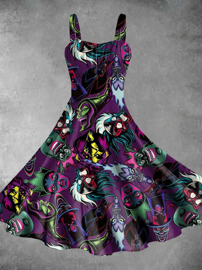 Vintage Villain Print Backless Dress