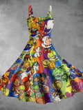 Vintage 1980s Rainbow Girl Print Two-Piece Dress