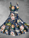 Women's Vintage Christmas Boy and Girl Print Two-Piece Dress