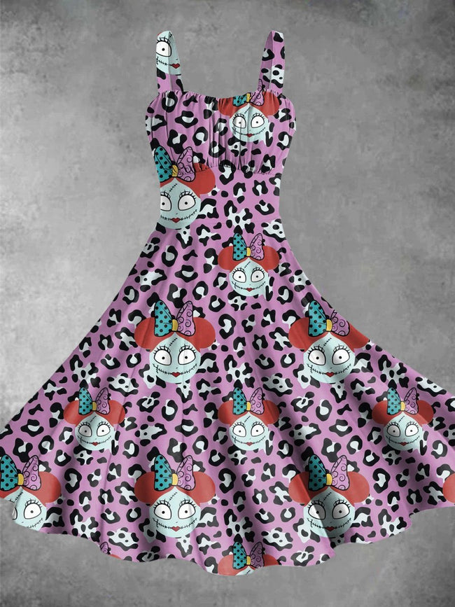 Vintage Purple Leopard Girl Halloween Print Backless Dress