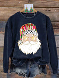 Retro Colorful Coquette Glitter Santa Christmas Print Sweatshirt