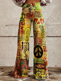 Women's Vintage Hippie Art Print Casual Wide Leg Pants